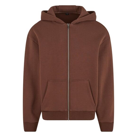 Build Your Brand Unisex Adult Fluffy Full Zip Hoodie / Chocolate Brown